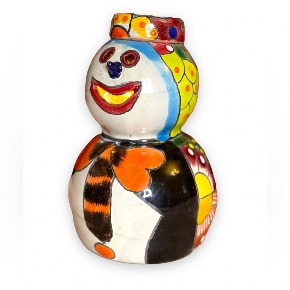 Handmade Ceramic Luminary Snowmen Talaveras Mexico